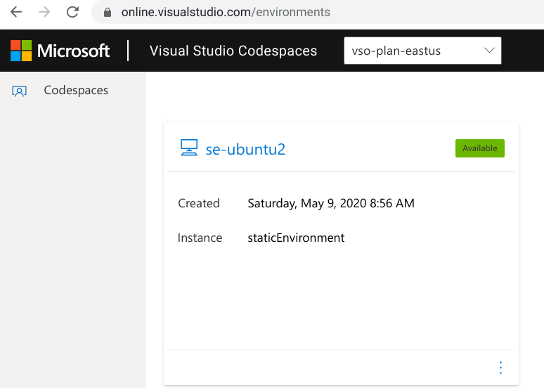 screenshot showing new self-hosted environment in Codespaces